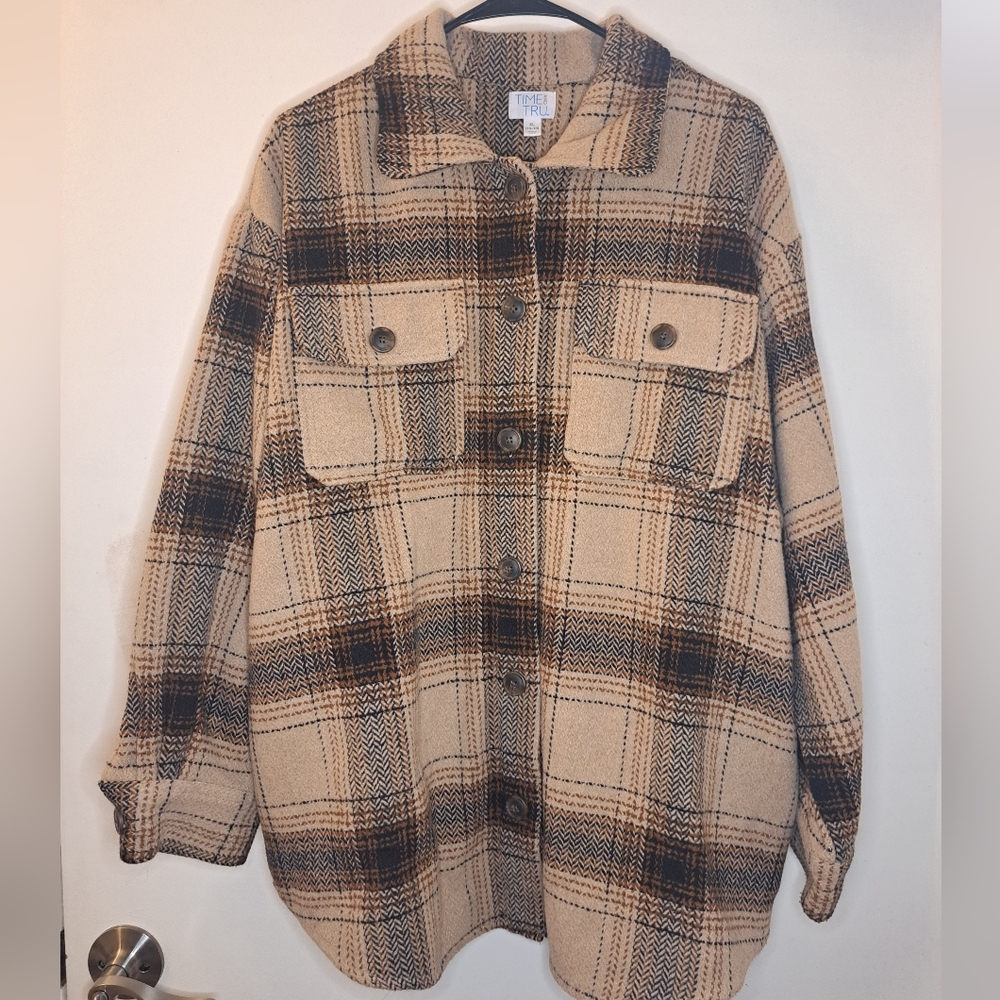 Womens Brown Nude Shacket (XL) Time & Tru. Warm & Heavy Material